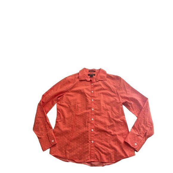 Lands End No Iron Supima Women's Coral Polka Dot Long Sleeve Up Down Shirt 4P - Picture 2 of 7